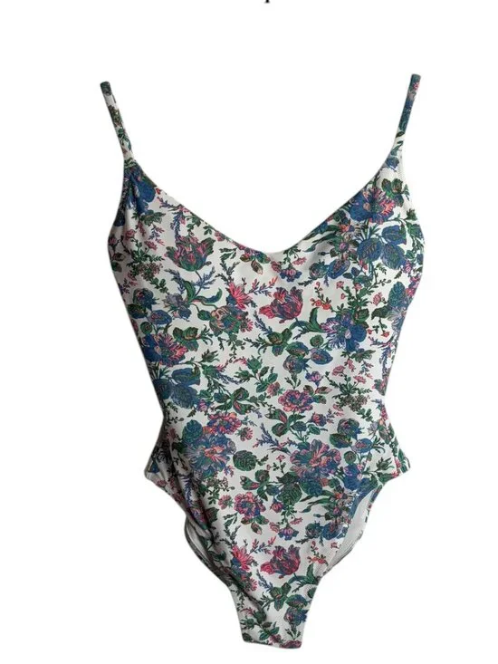 J Crew Size 2 One Piece Swimsuit Eco Rounded English Garden Floral Beach Vacay - Picture 3 of 8